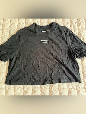 Adidas Black Women's Cropped Tee with Chest Logo